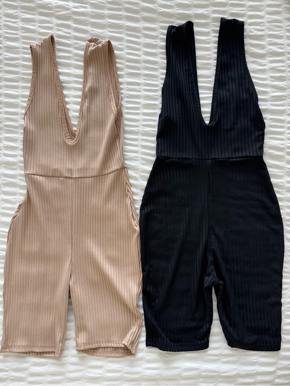PrettyLittleThing Black Ribbed Sleeveless Romper